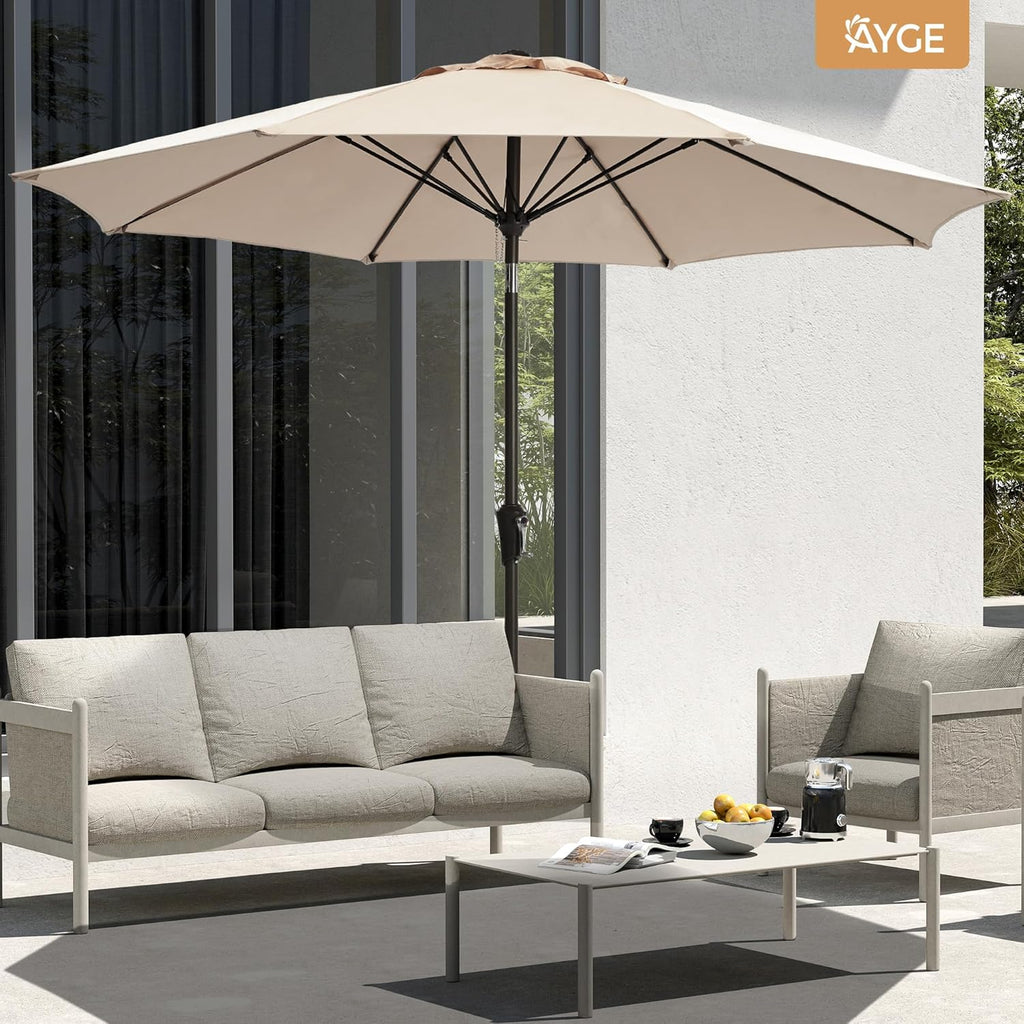 9FT Large Outdoor Patio Umbrella Market Table Umbrella-UV Resistant, Easy Push Button Tilt and Crank, 8 Sturdy