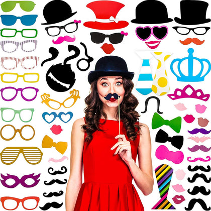 60 Pcs Photo Booth Props, Mustache Glasses Hats Lips(Classic)