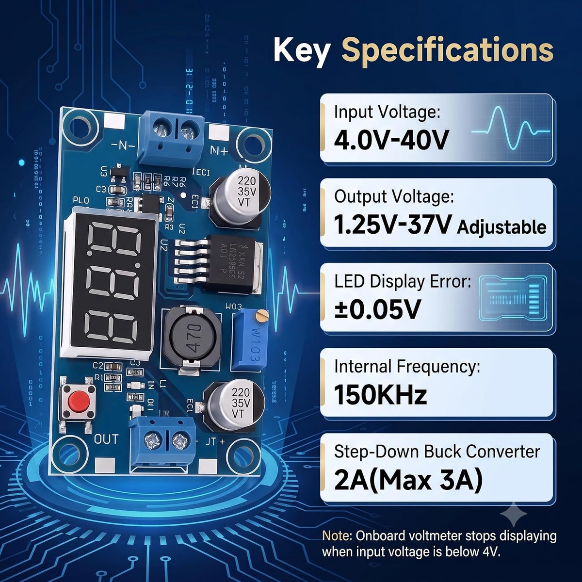 2PCS LM2596 DC-DC Buck Converter Module Adjustable Step-Down Vol with LED