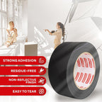 Black Gaffers Tape 2 Inch x 30 Yards, Residue-Free Strong Adhesion (2-Pack 180-feet Total) Matte Black Non-Reflective
