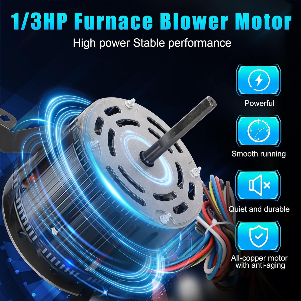 B1340021S Furnace Blower Motor for Goodman, 1/3 HP 115V 1050 RPM, Capacitor