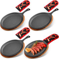 Cast Iron Fajita Skillet, Wooden Tray, Protective Mitt, 4 Sets