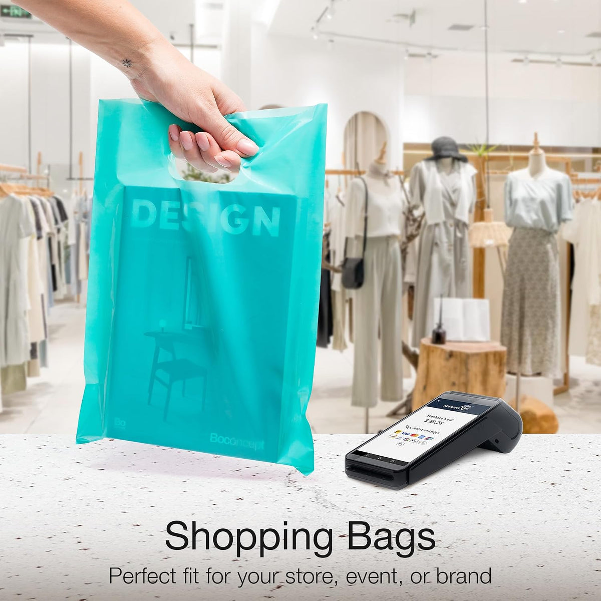 100 Teal Plastic Bags With Handles 9x12 Merchandise Bags