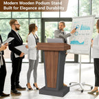 Wooden Podium Stand with Wheels & 4" High Footrest, Mobile Lectern