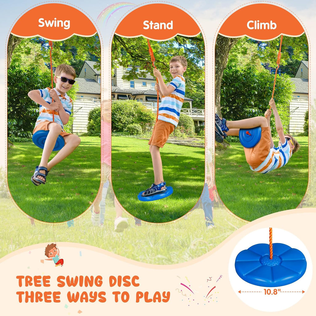 Swing Sets for Backyard, 3 Seats with Saucer, Belt and Disc Swing | 3 stations for larger families: 32" saucer, 26"
