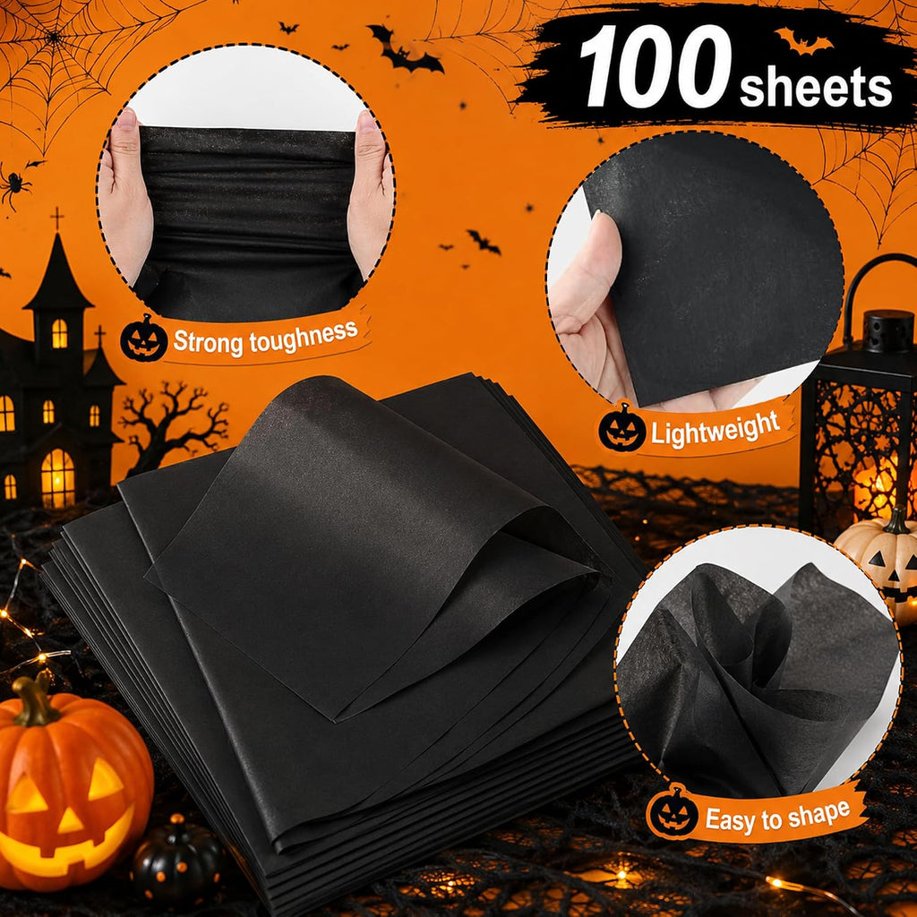 Black Tissue Paper - 100 Sheets Gift Wrapping Paper for Halloween Decor