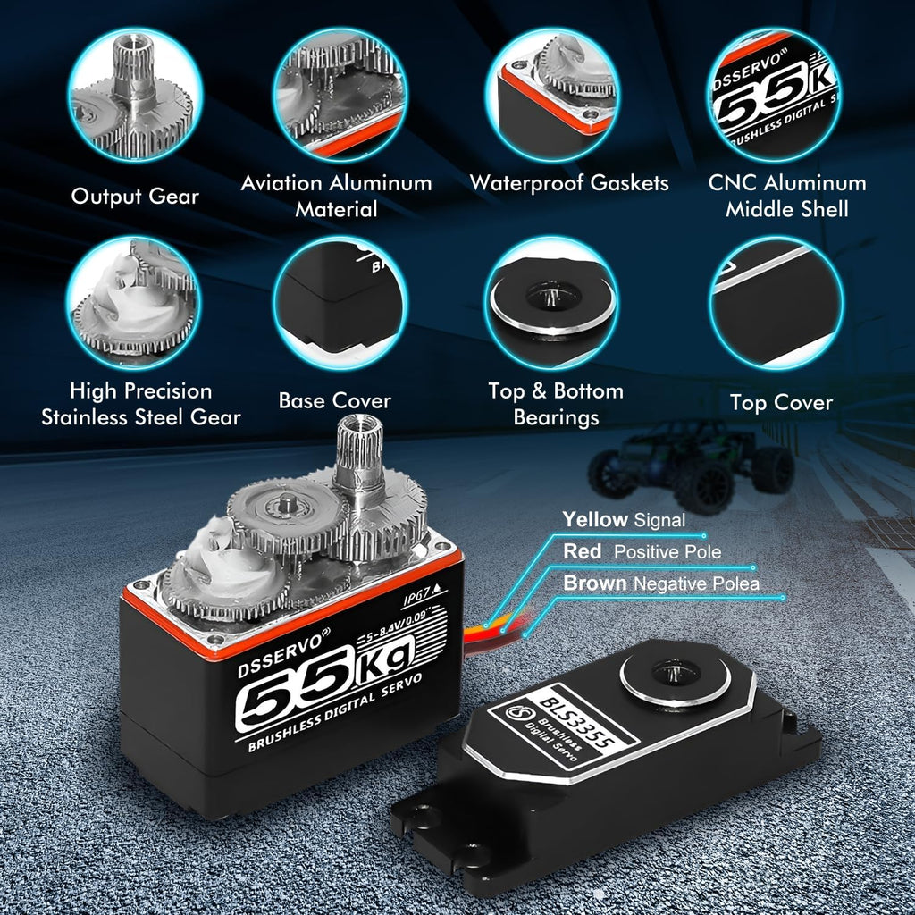 Brushless Servo 55KG Servo Full Metal High Torque Servo Digital RC Servo Motor for TRX4 TRX6 SCX10 III VS4-10 GEN7