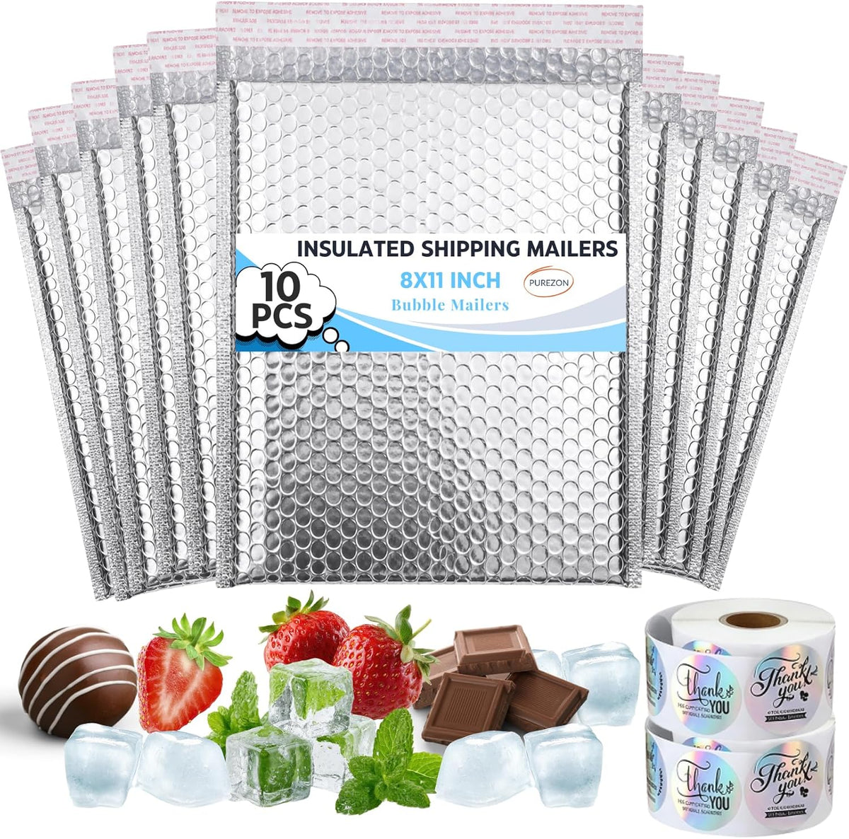Insulated Shipping Mailers, 10 Pack, Silver, 8 x 11 Inch