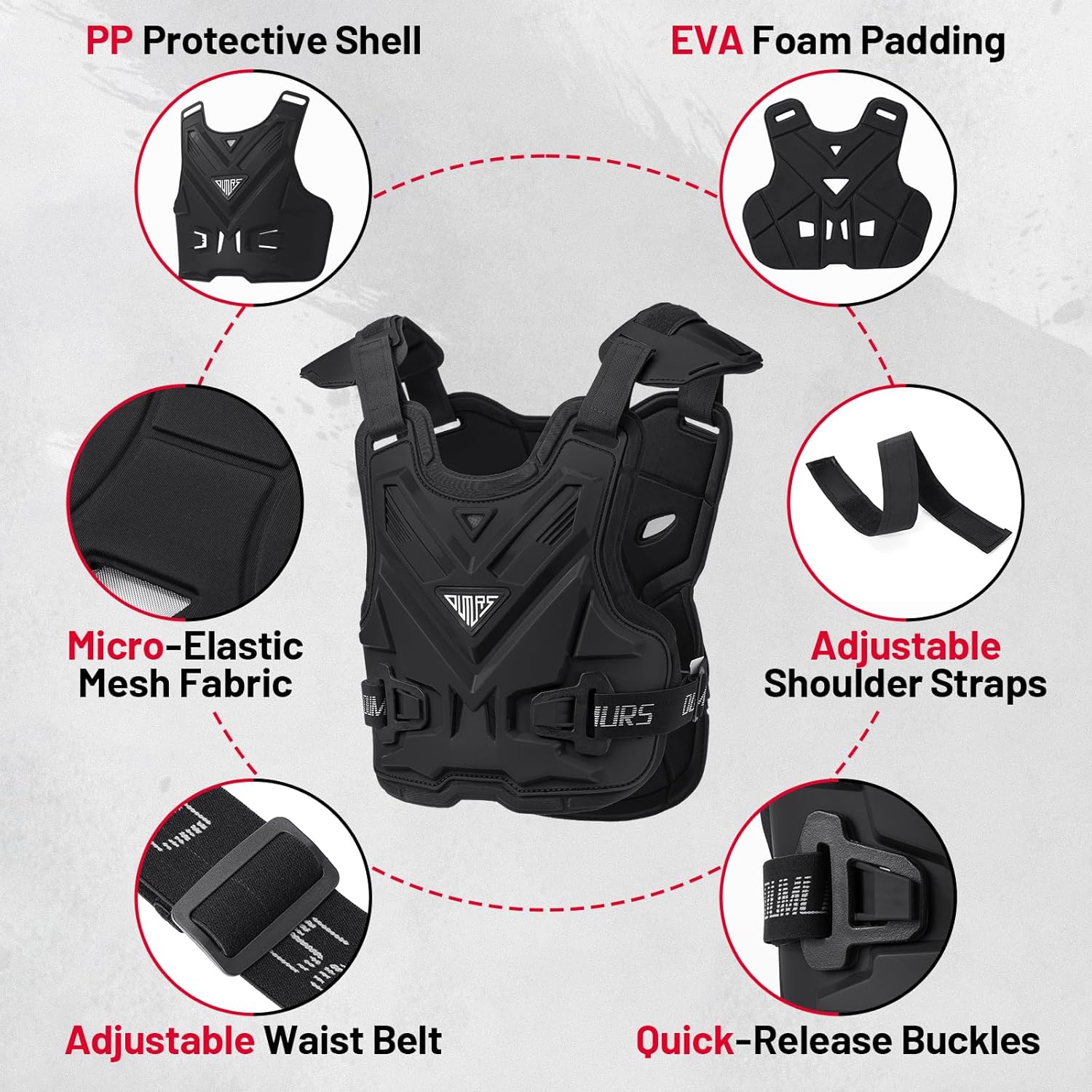 Adult Off-Road Motorcycle Chest Protector, Lightweight Design with Reinforced PP Armor Plates, Breathable Motocross