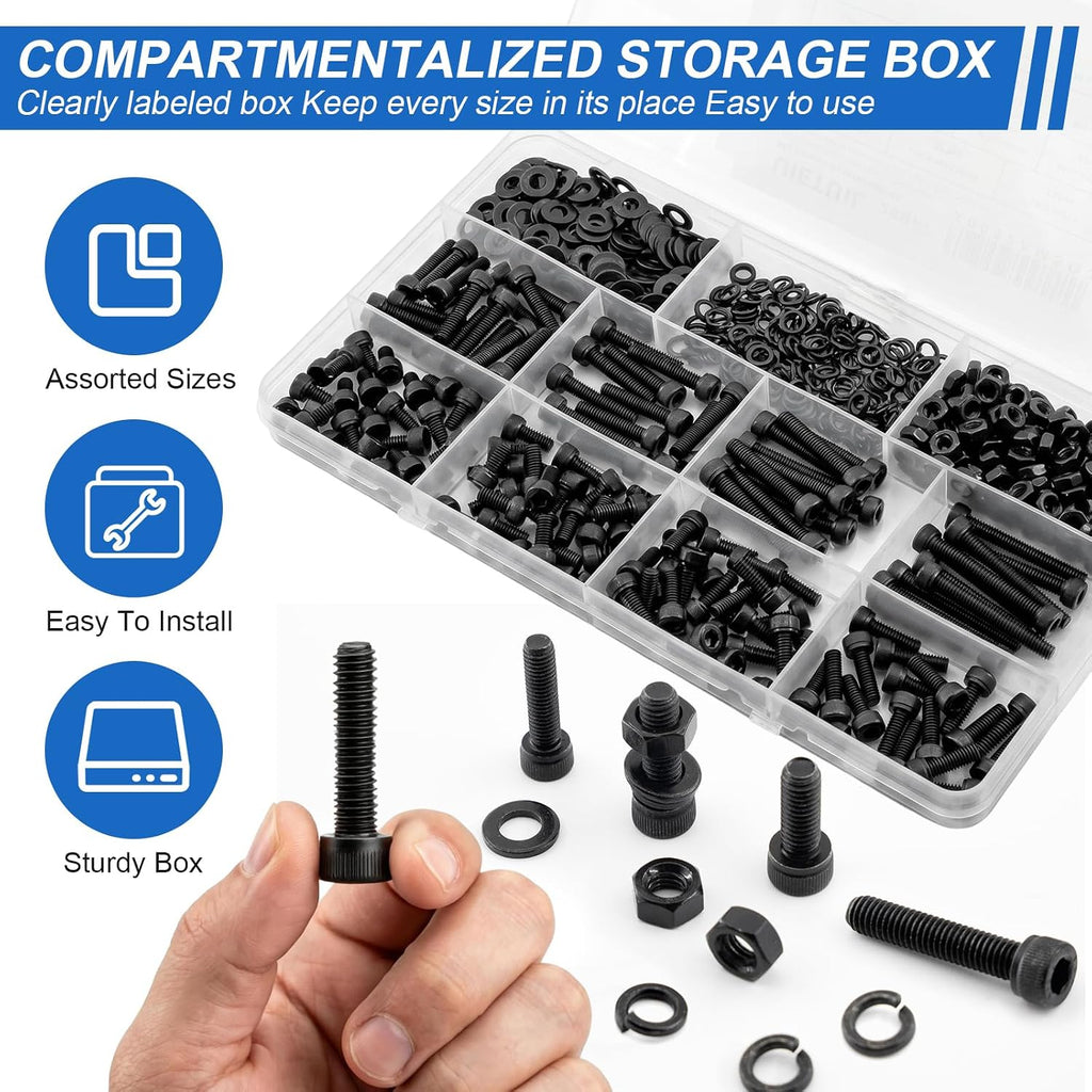 280Pcs UIETUIL M5 Hex Socket Head Cap Screws Kit, M5x8-35mm, 12.9