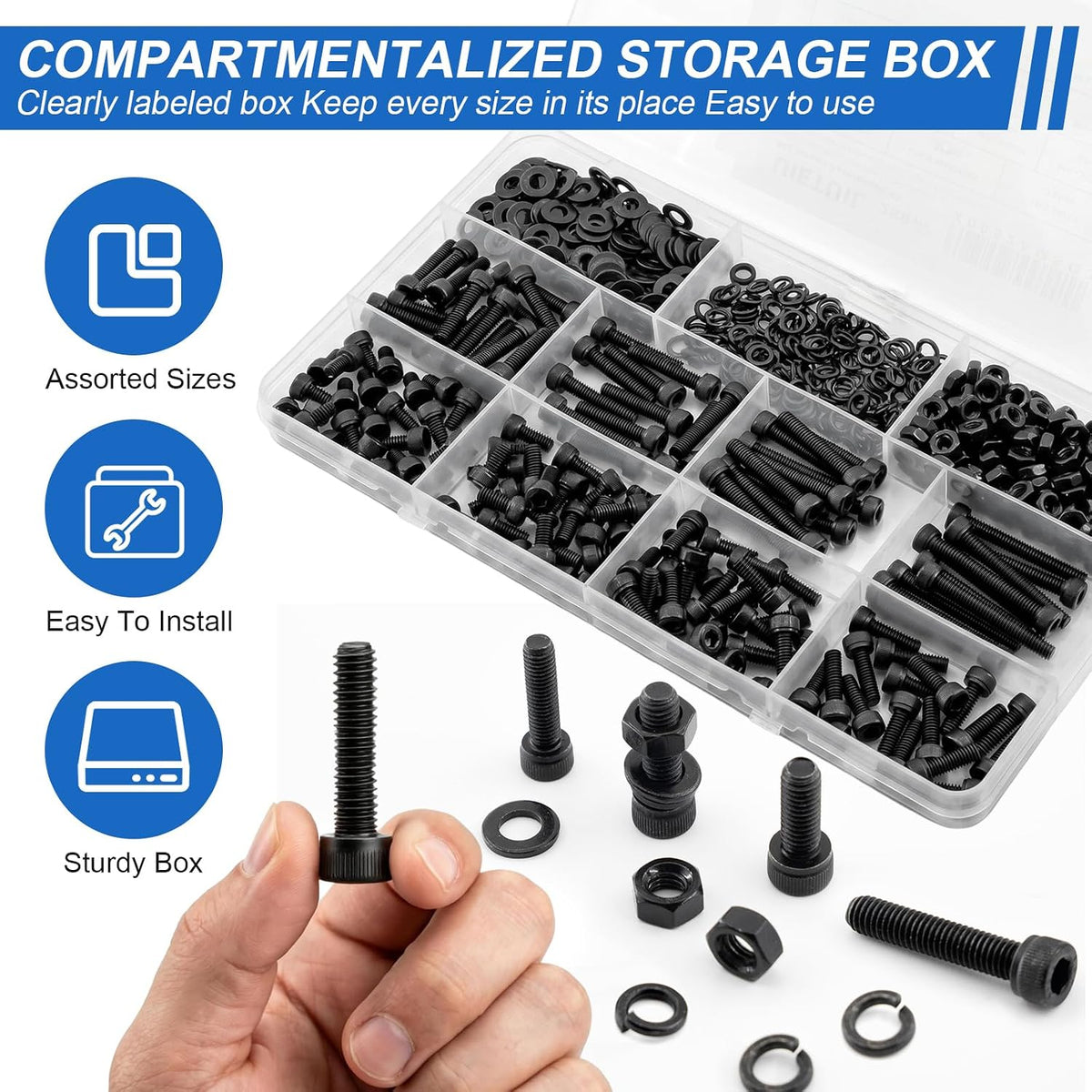 176Pcs UIETUIL M6 Hex Socket Head Cap Screws Kit, M6x8-35mm, 12.9