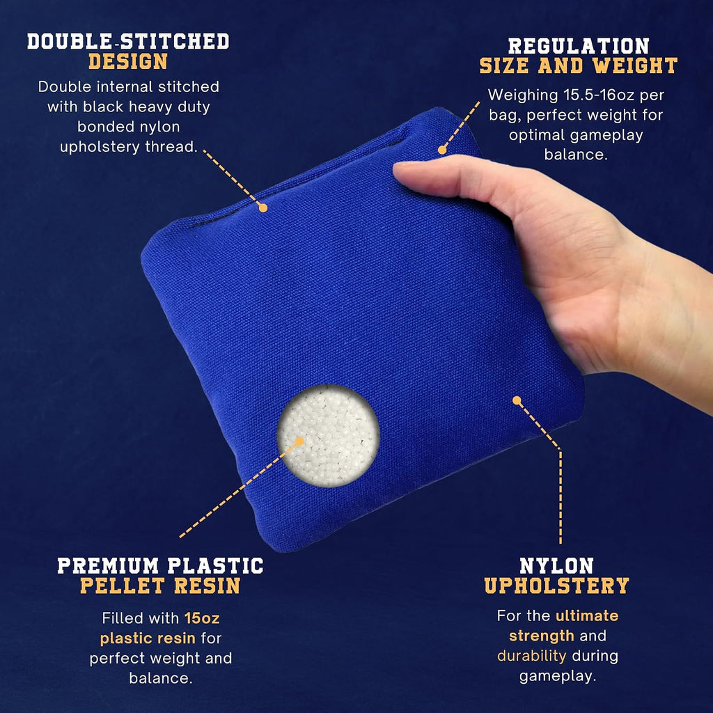Stick & Slide Cornhole Bags - 6"x6" Premium Plastic Resin Filled, Dual-Sided Canvas & Suede Cornhole Bean Bags for