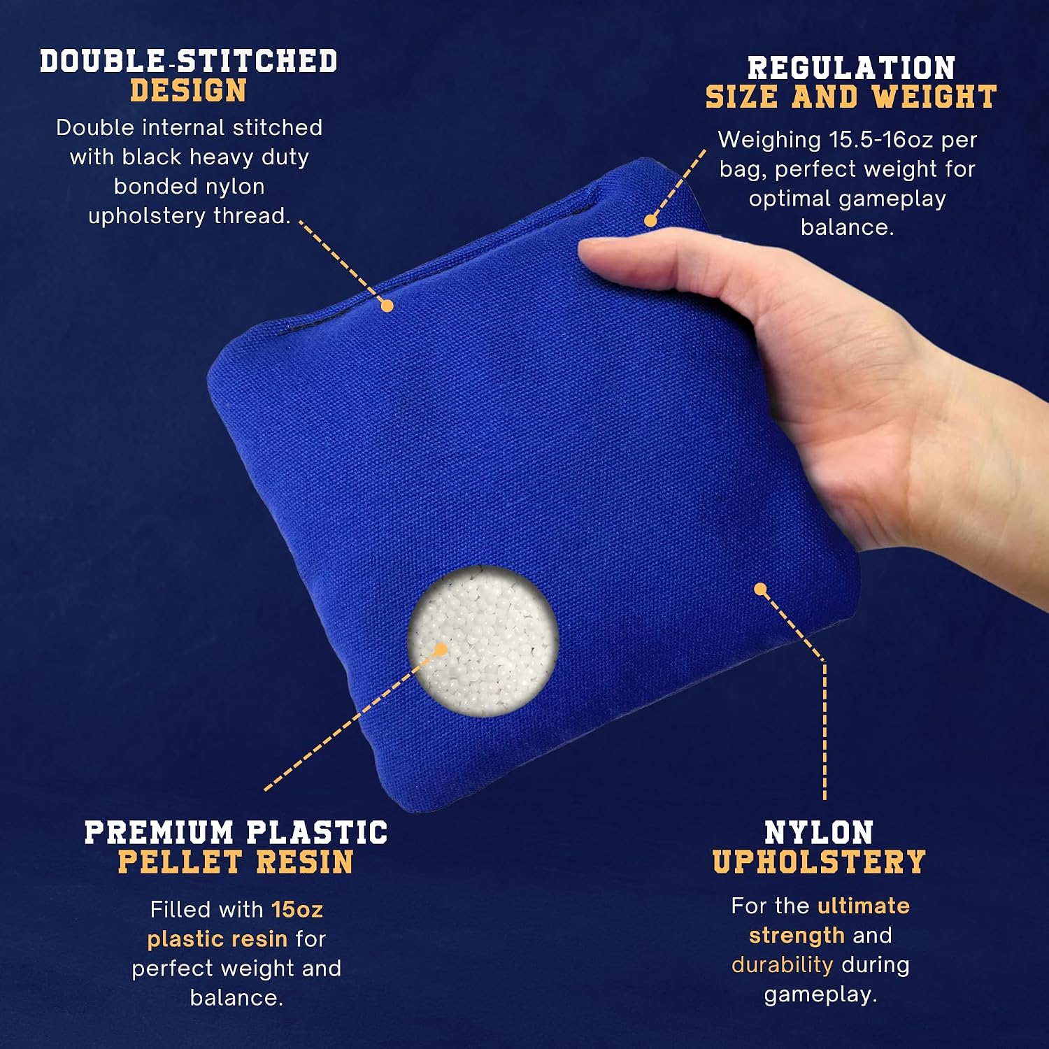Stick & Slide Cornhole Bags - 6"x6" Premium Plastic Resin Filled, Dual-Sided Canvas & Suede Cornhole Bean Bags for
