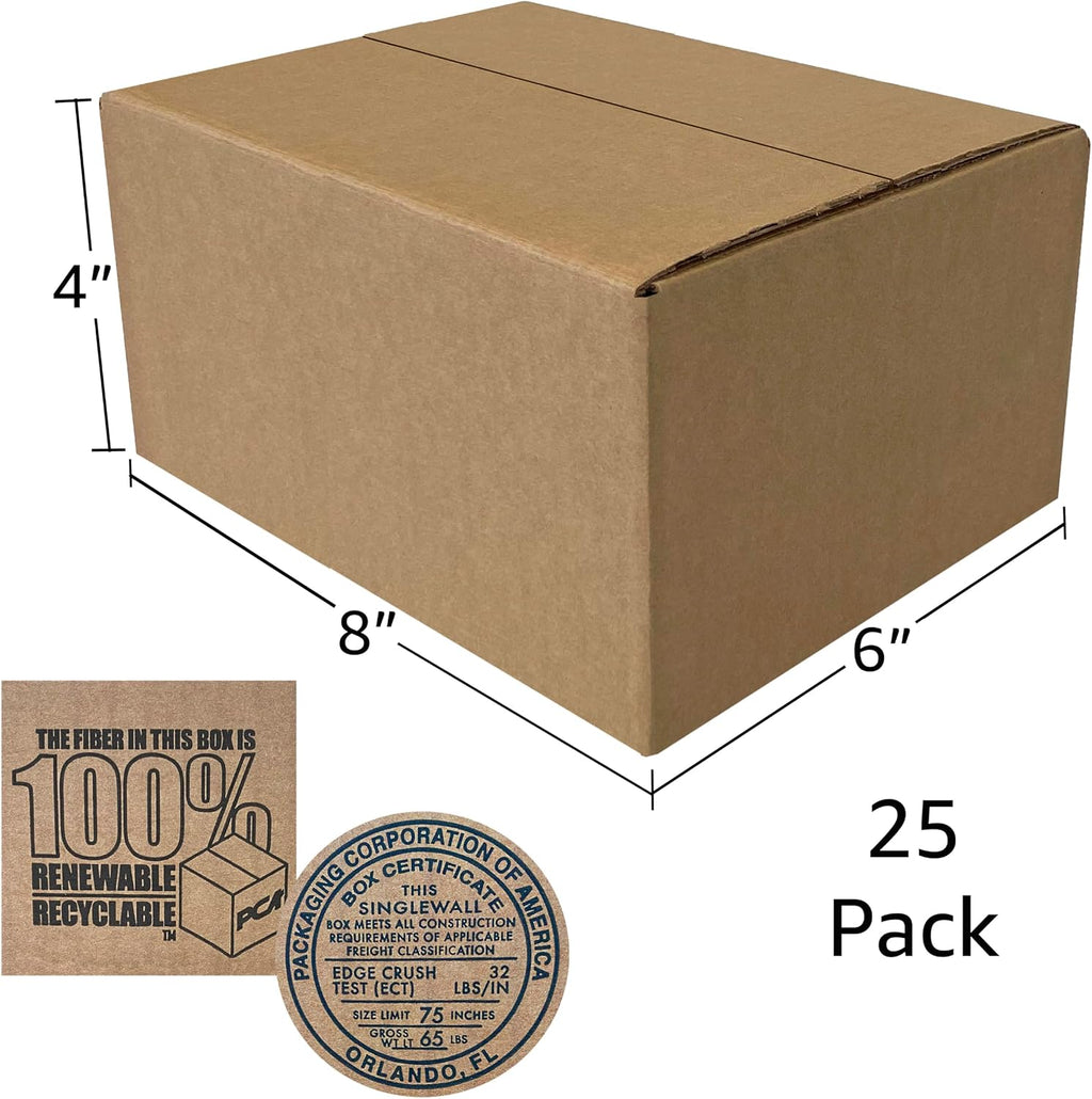 Corrugated Mail & Shipping Boxes, 8 x 6 x 4 inch, 25 pack
