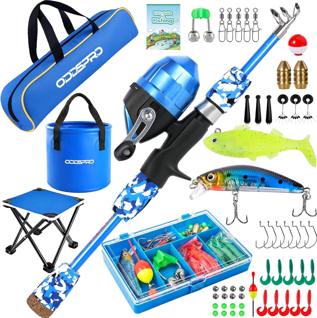 Kids Fishing Pole - Portable Kids Fishing Rod and Reel Combo, Kids Fishing Gear with Tackle Box, Spincast Reel