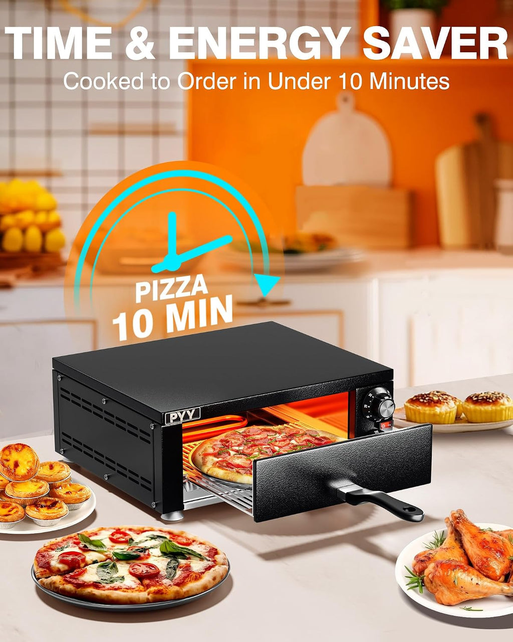 Electric Pizza Oven Indoor Countertop Pizza Oven Commercial Pizza Maker Machine for Home with Timer Stainless Steel