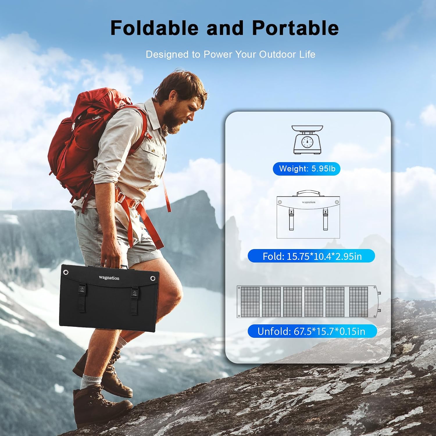 100 Watt Portable Solar Panel, Foldable Solar Panel Charger with Kickstands, QC3.0 USB-A USB-C & DC Output for