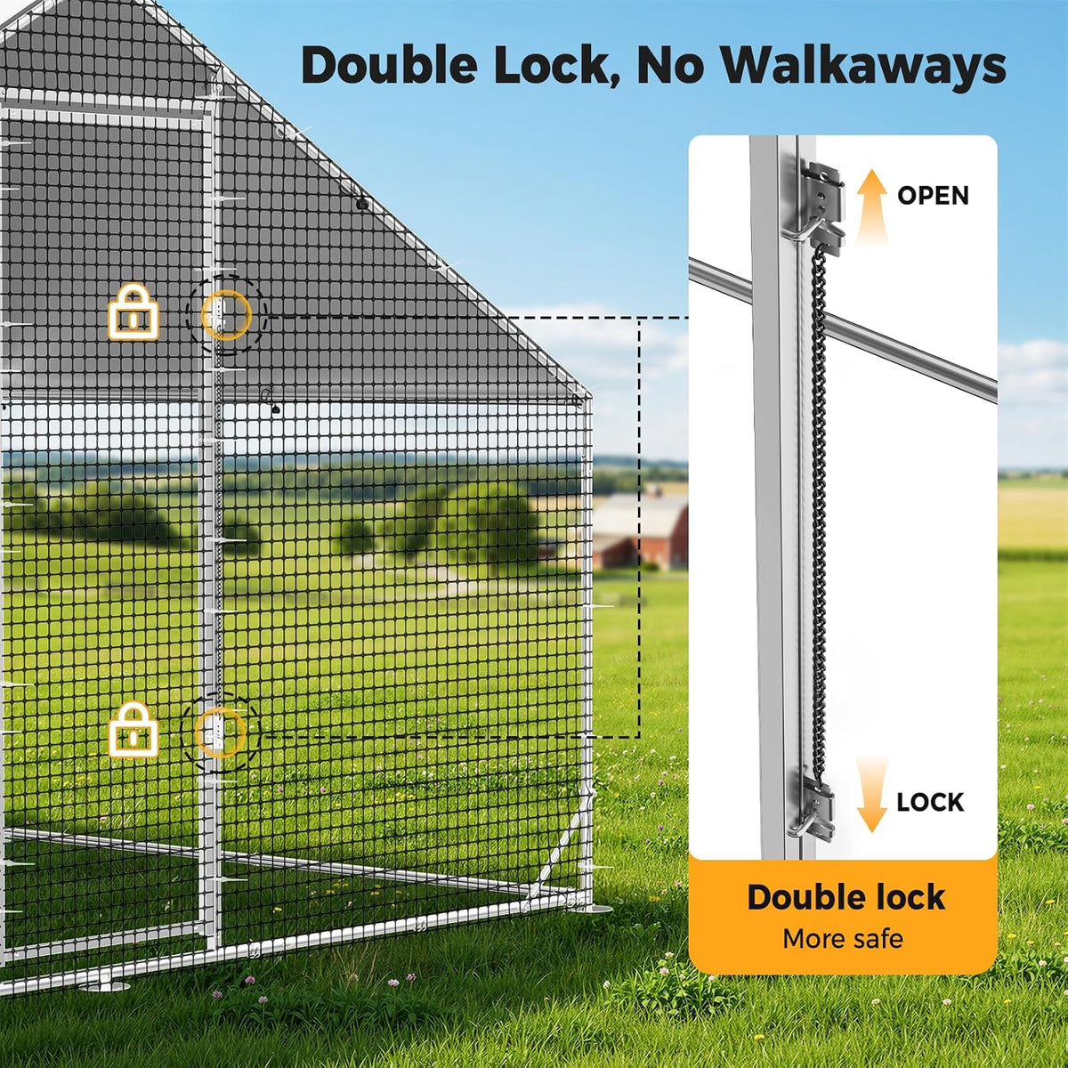 Walk in Chicken Coop, 9.8x6.6x6.6ft Chicken Run for Yard with Cover