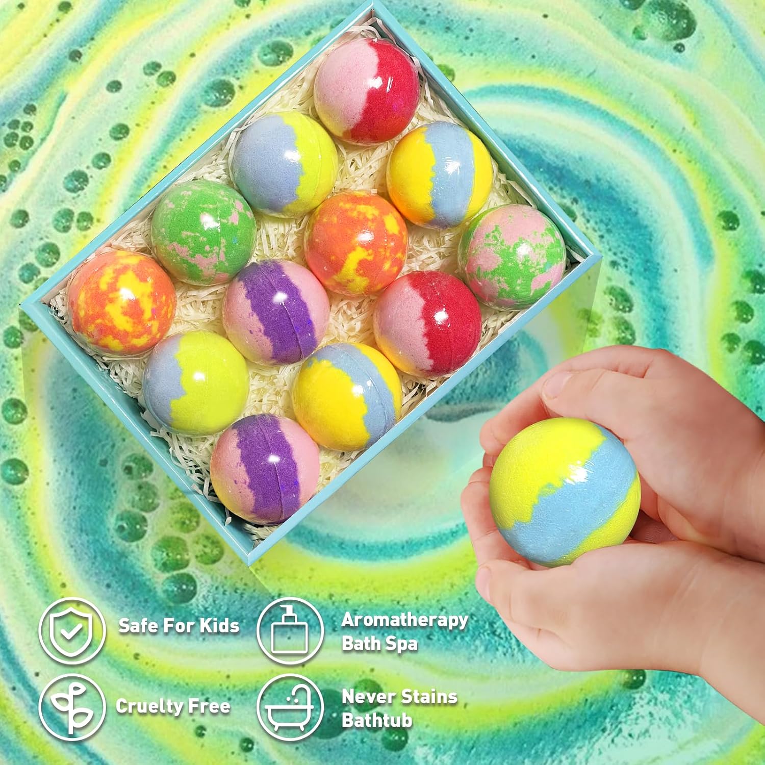 Bath Bombs for Kids with Surprise Inside, 12pcs Bath Bombs with Toys, Organic Colorful Bubble Bath Fizzy Ball