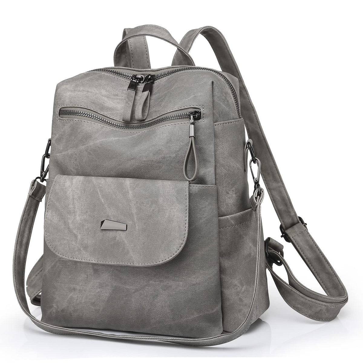 Backpack Purse for Women, PU Leather Ladies Backpack, Grey