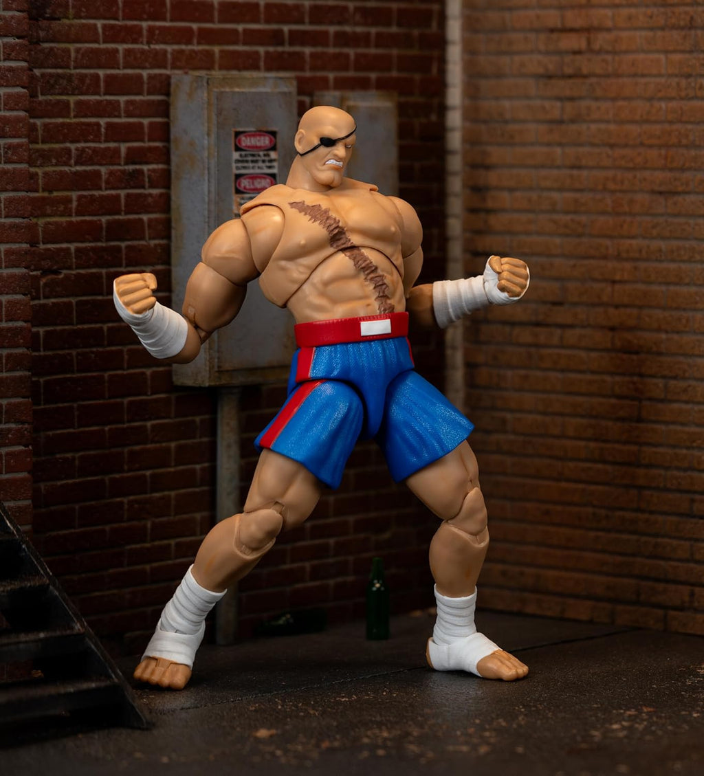 Street Fighter II Sagat Deluxe 1:12 Scale Action Figure - Highly Articulated, Tiger Shot Accessory & Stand, 7.6" Tall