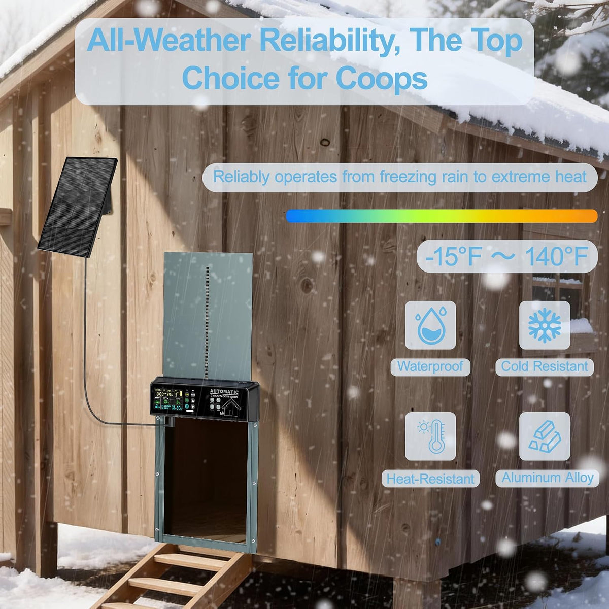Solar Automatic Chicken Coop Door Programmable Remote 6 Modes Light Blue