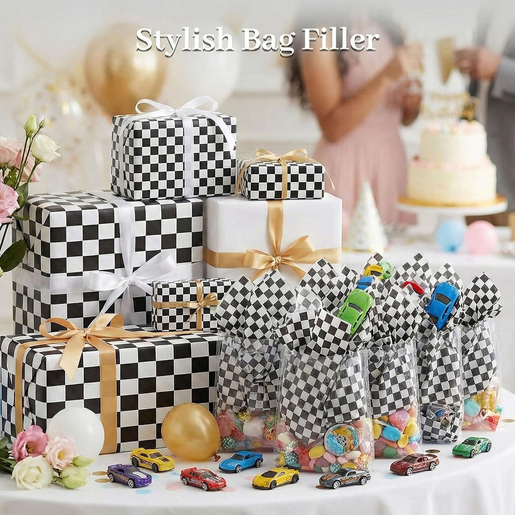 100 Sheets Black and White Checkered Tissue Paper, 14 X 20 inches