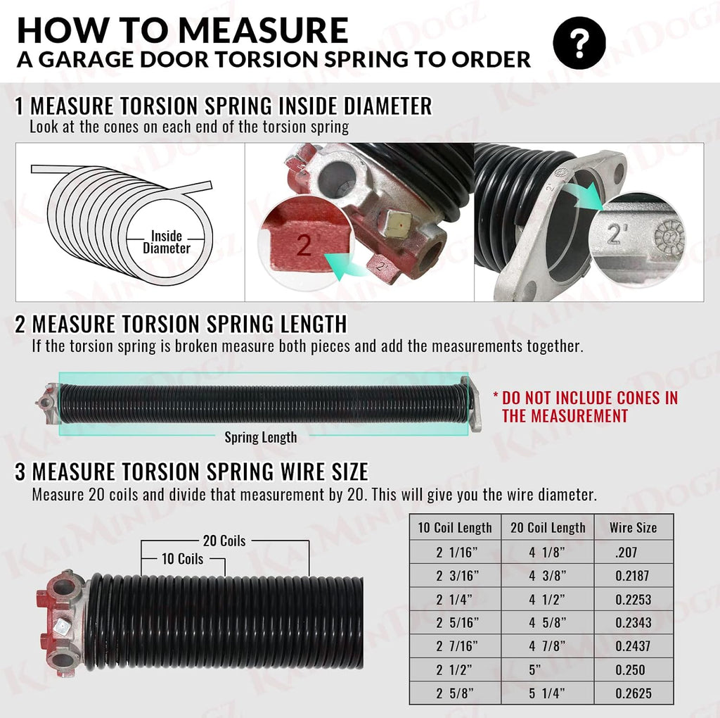 Pair of 2" Garage Door Torsion Springs Set with Non-Slip Winding Bars & Gloves, High Quality Precision