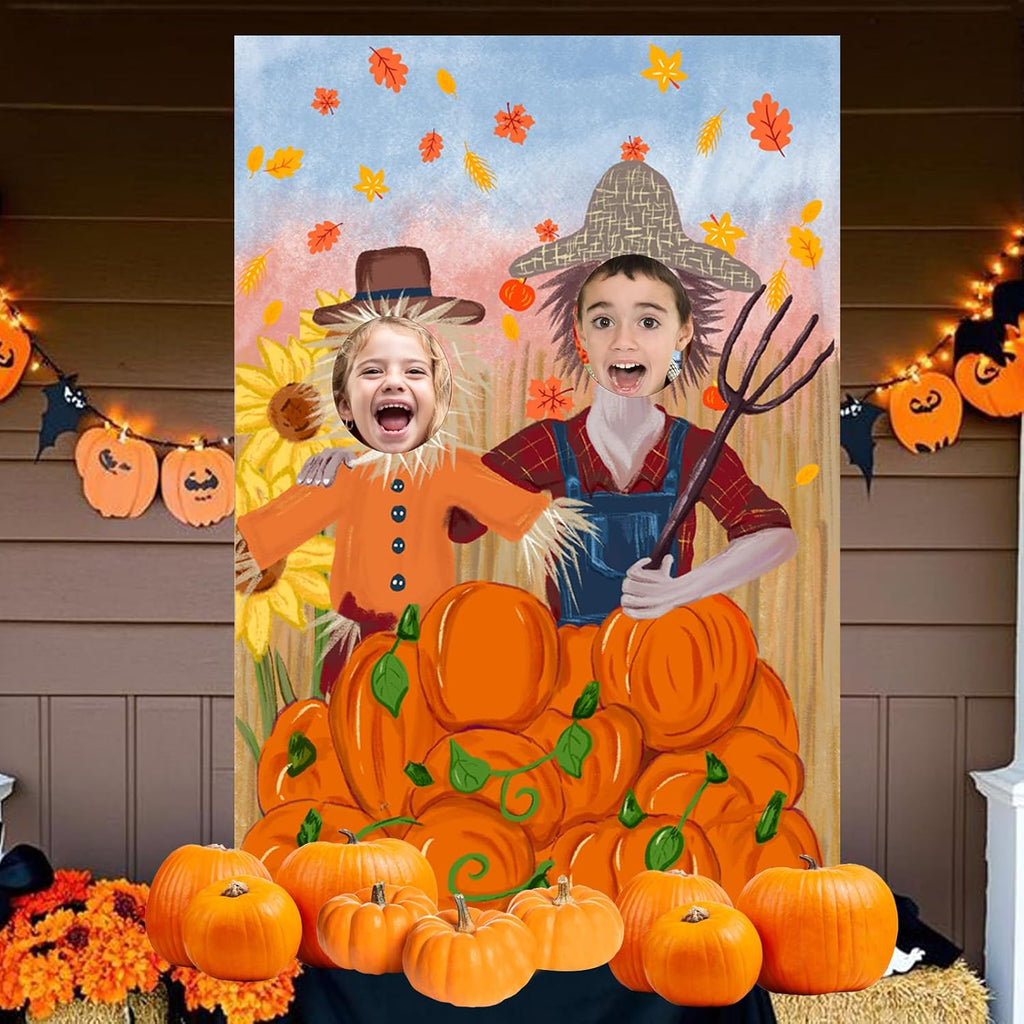 Thanksgiving Photography Backdrop Pumpkin Photo Background Fall Harvest Decor Autumn Events Photo Props Scarecrow