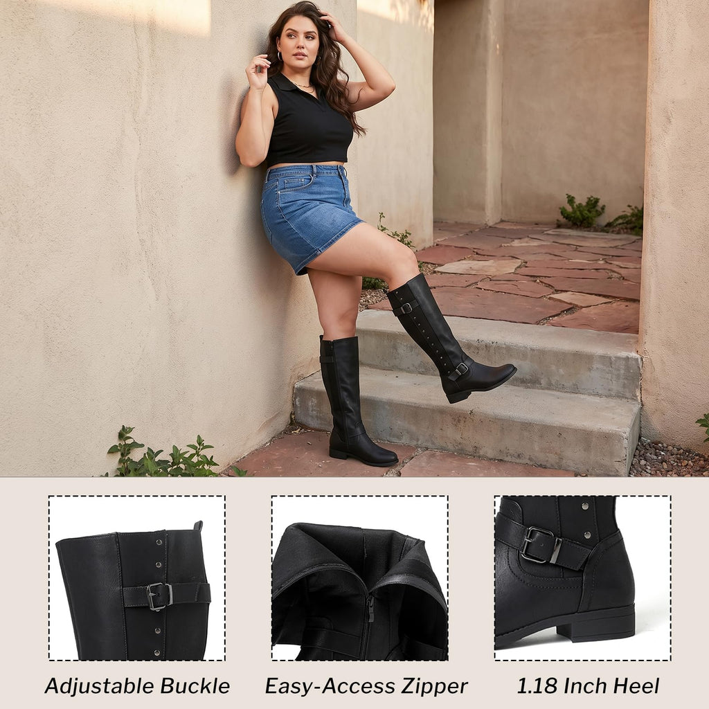 Women's Extra Wide Calf Knee High Boots.Black 190421 7XW
