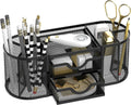 Mesh Desk Organizer, Desk Organizers and Accessories, Pen Holder with Drawers, Pencil Holder for Desk with 2 Drawer