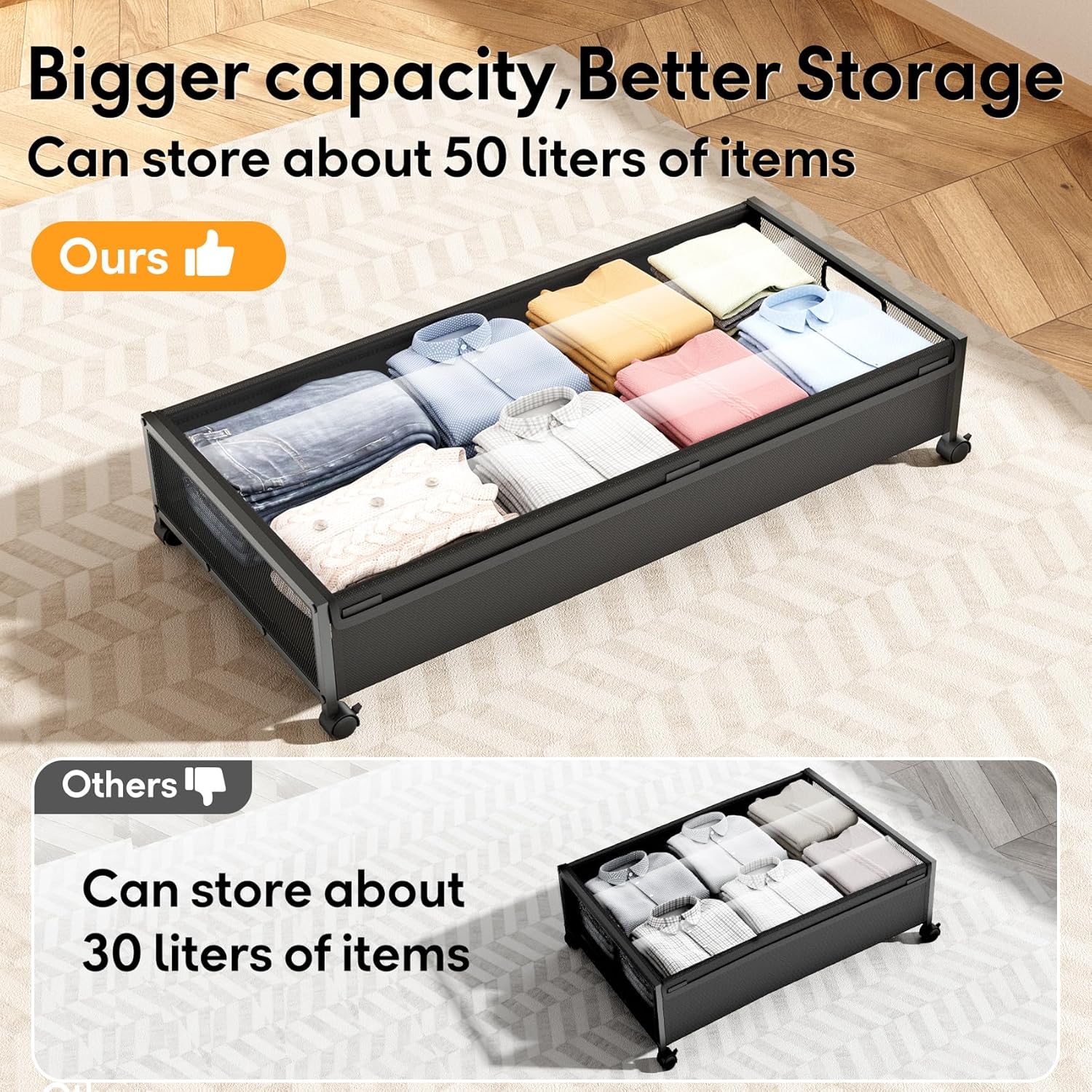 Under Bed Storage Containers with Wheels 2 Pack Underbed Shoe Storage Bedroom Storage Bins Organizer Large Capacity