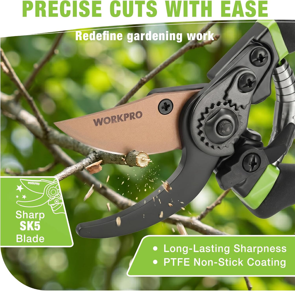 8.5" Bypass Pruning Shears, Die-cast Aluminum Handle, Garden Shears with Sharp SK5 Blade, Garden Clippers, Hand