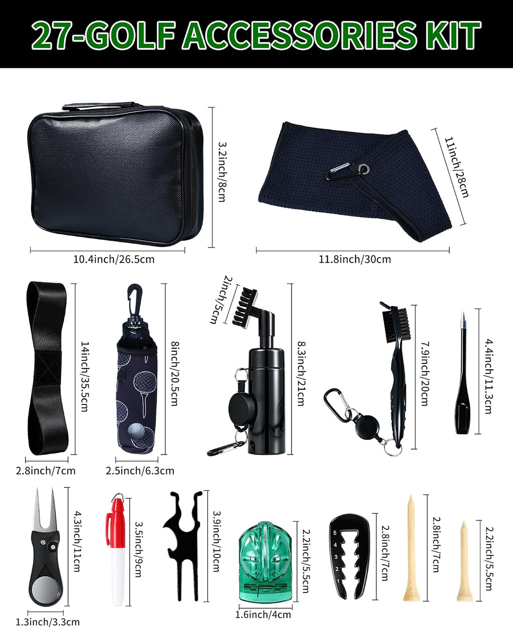 Golf Essentials Kit | Must Have Golf Accessories - Golf Water Brush, Golf Towel, Golf Club Brush, Golf Ball Marker