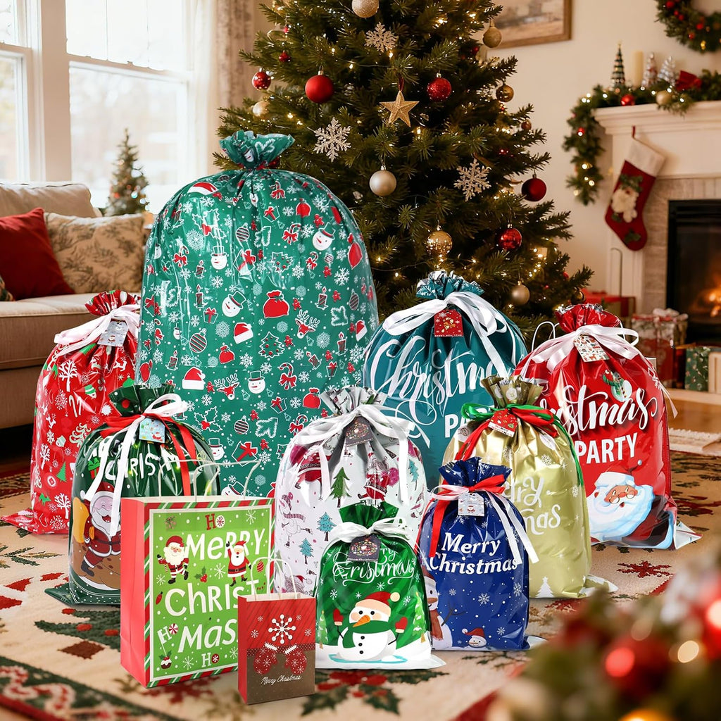 Christmas Gift Bags Bulk 48 Pack,Drawstring Christmas Bags Assorted Sizes