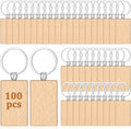 100 Pcs Wood Keychain Blank, Unfinished Laser Engraving Blanks | With Key Rings, Rectangular Keychain Ring Tag Wood