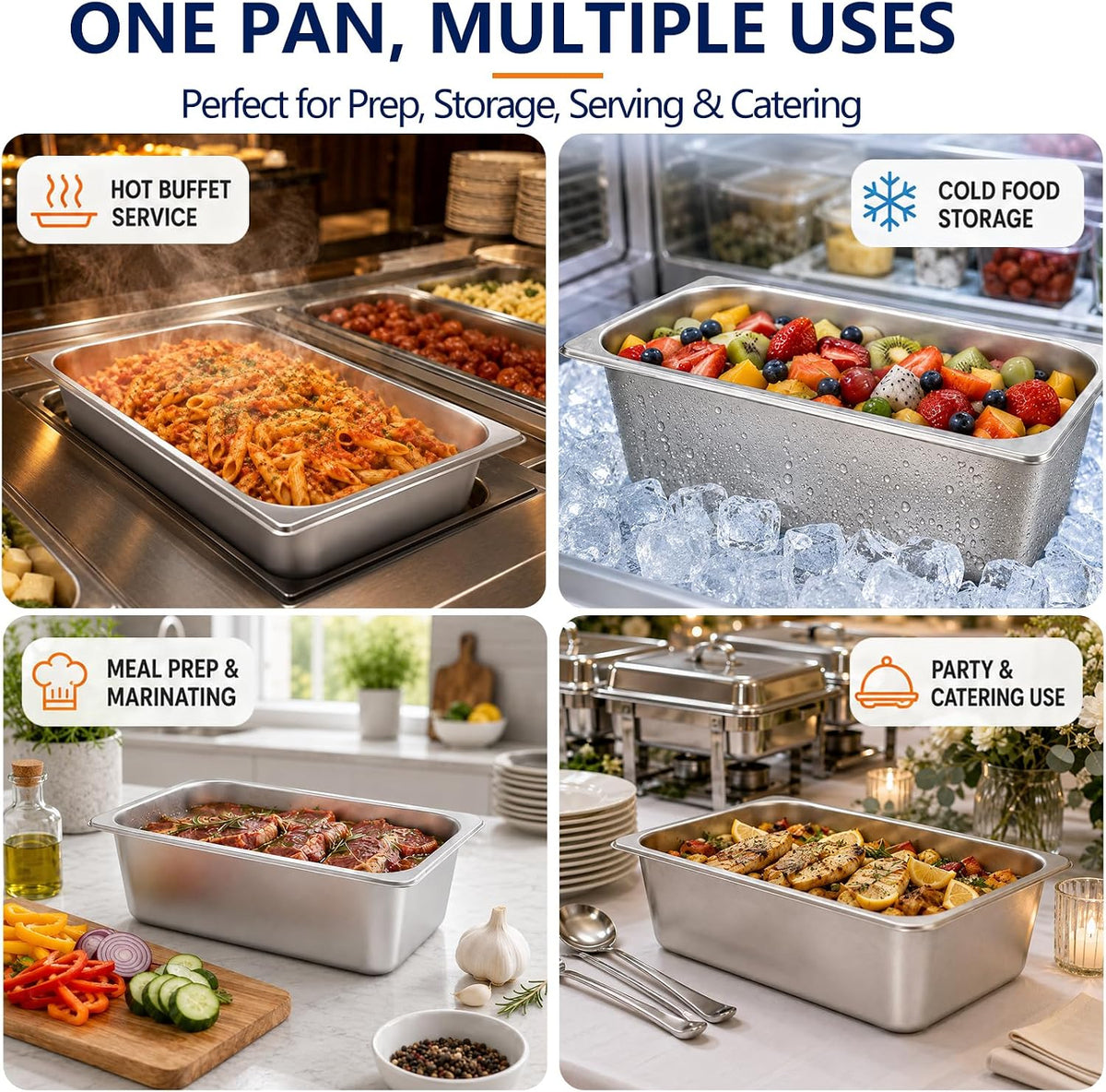 Hotel Pans with Lids,4 Pack 1/3 Size 6"Deep Stainless Steel Steam Table Pan