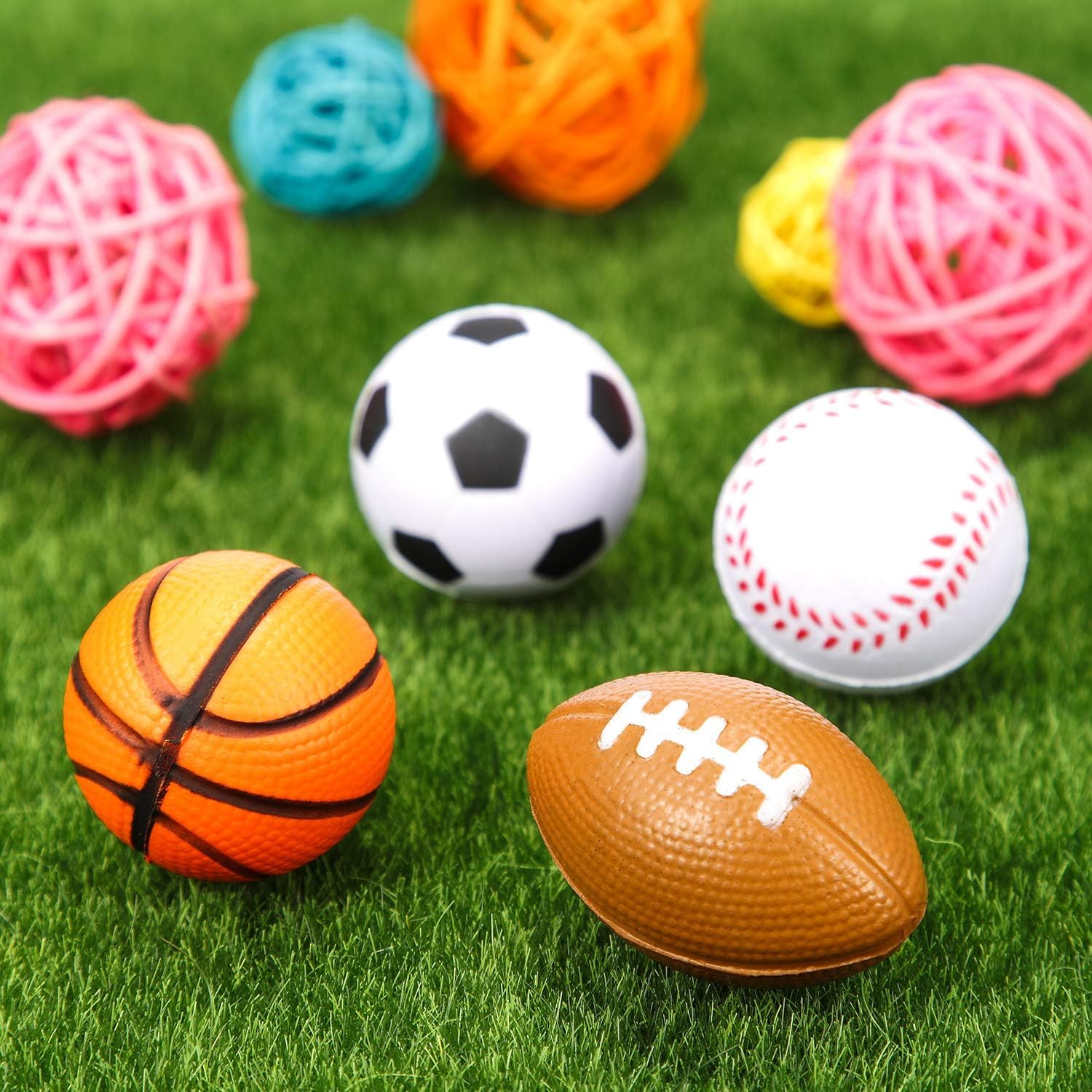 48 Pack Small Sports Stress Balls for Kids Mini Footballs Baseball Soccer Basketball Sports Party Favor Gifts Small