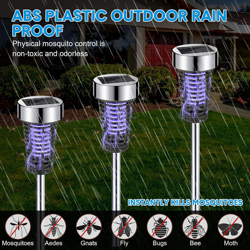 4 Pack Outdoor Solar Bug Zapper,Purple Light,Silver | Mosquito Repellent, Solar Powered, Waterproof, LED Light Lamp