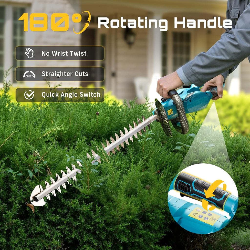 20" Hedge Trimmer Cordless with 2× 4.0Ah Battery, Lightweight Design | 180° Rotatable Handle, 3/4" Blade Gap, Easy to