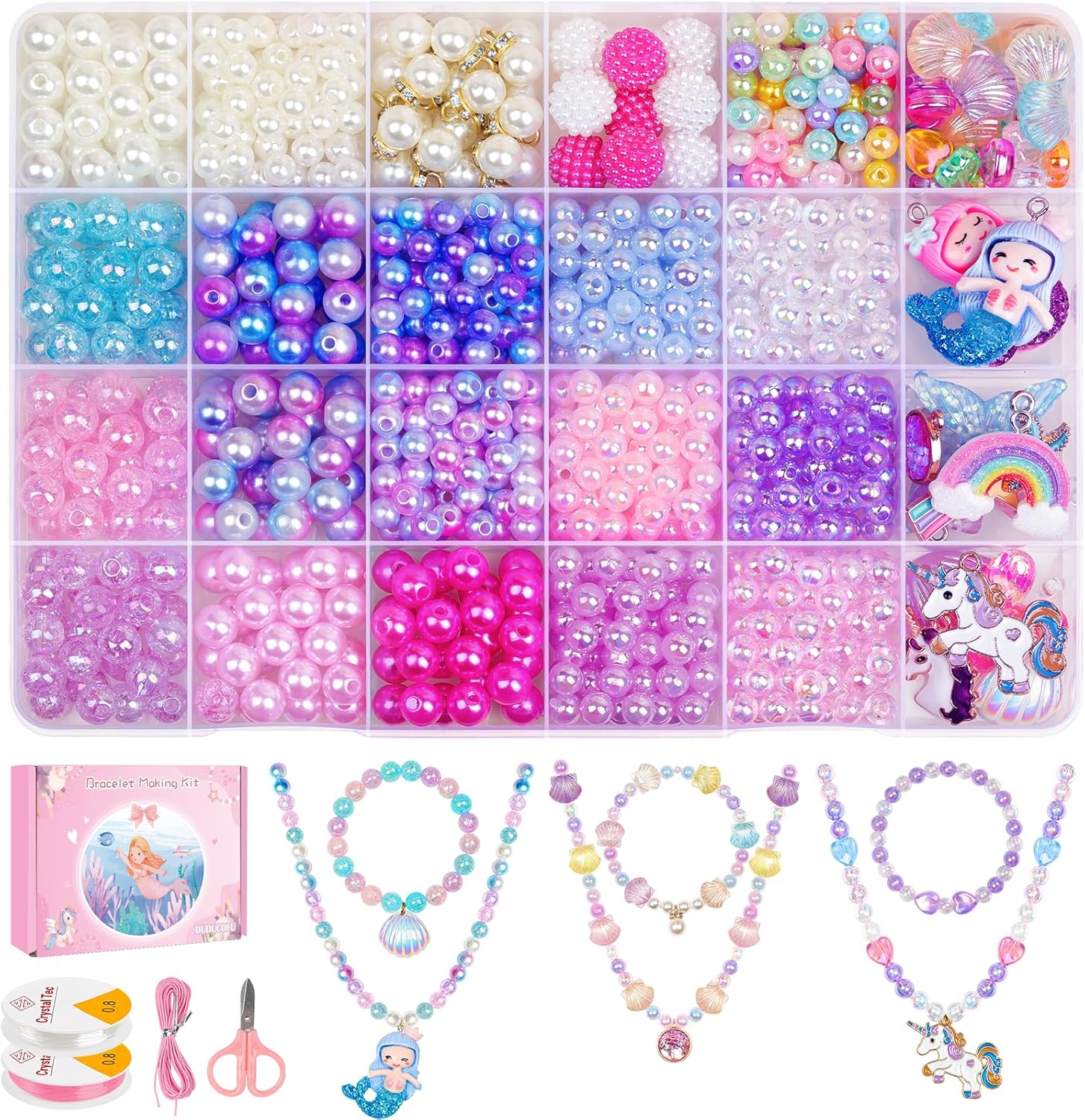 900Pcs Mermaid Bracelet Making Kit for Girls Kids Charm DIY Beads for Jewelry Making, Friendship Bracelet Kit with