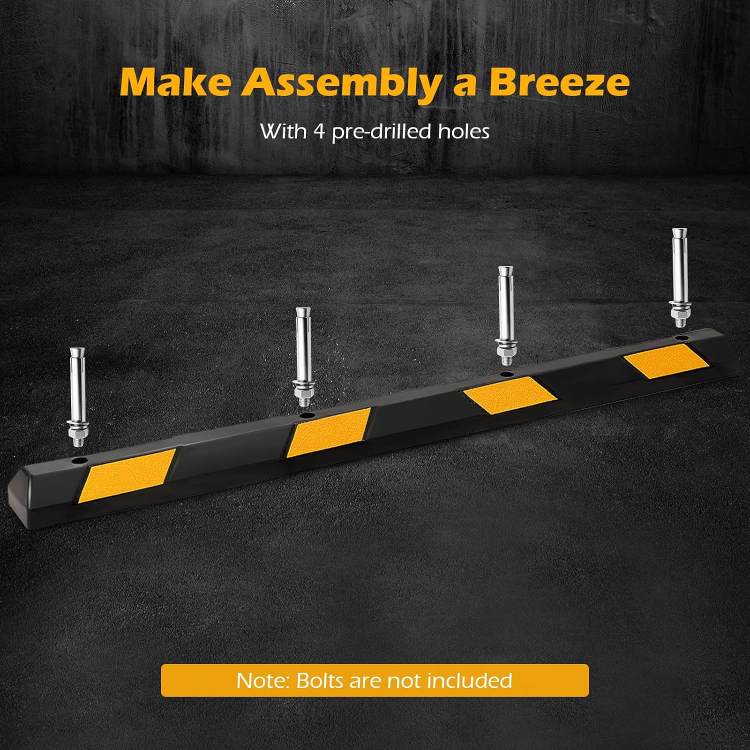 72" Rubber Parking Curb with Yellow Reflective Stripes, 2 Packs | 8800 LBS Weight Capacity Parking Block, Tire Stops