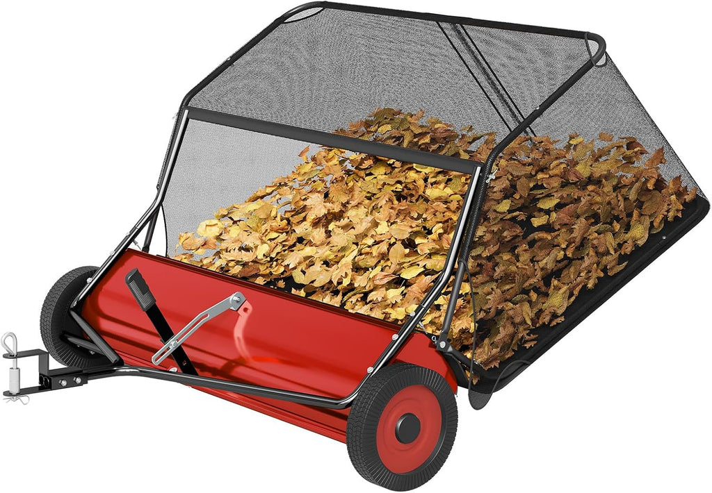 50" Lawn Sweeper Tow Behind,26 Cu ft Hopper Leaf & Grass Collector