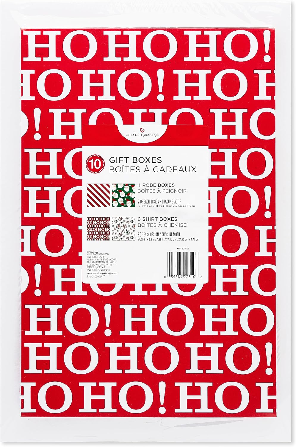 Christmas Gift Boxes with Lids for Presents, Festive Designs, Assorted Sizes (6 Medium Shirt and 4 Large Robe Boxes)