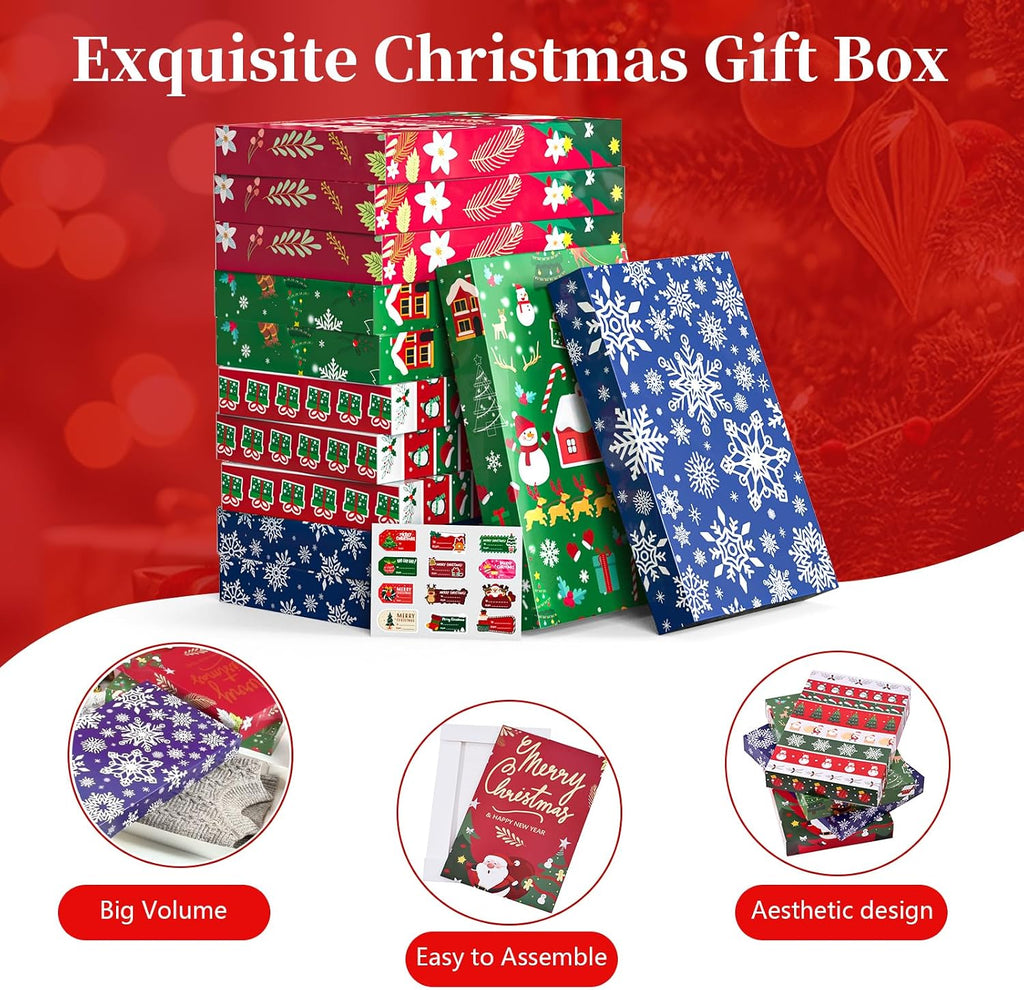 12 Pack Christmas Gift Boxes with Lids, Patterned Shirt Clothes Boxes(12 Clothing Gift Boxes, 4 Designs: 3 Pieces Per