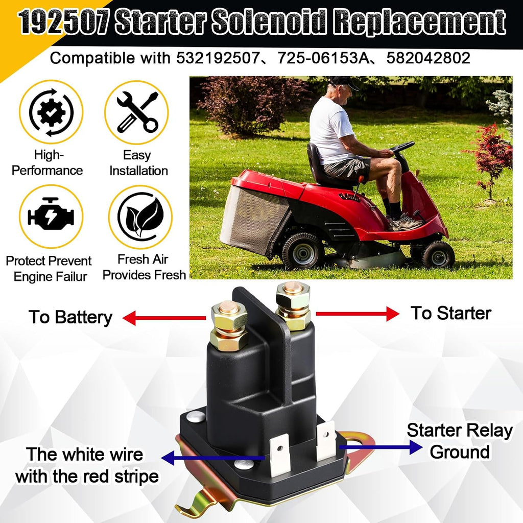 Honoson 2 Pack 5742n 497595 and 192507 Steel Gear Starter 16teeth Replacement and Starter Solenoid Compatible with Briggs and Stratton 12v Solenoid Lawn Mower Starters Kit