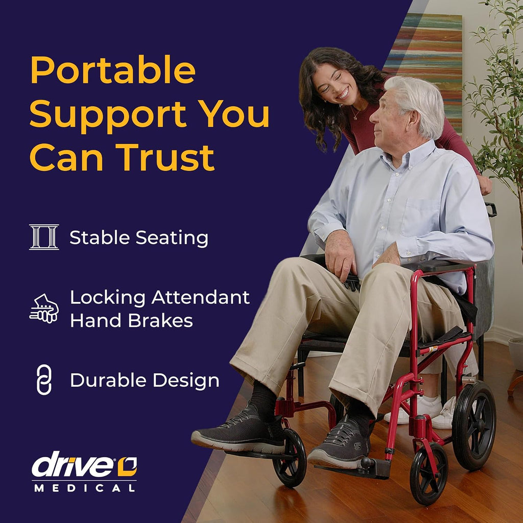 Lightweight Expedition Transport Wheelchair with Hand Brakes, Red