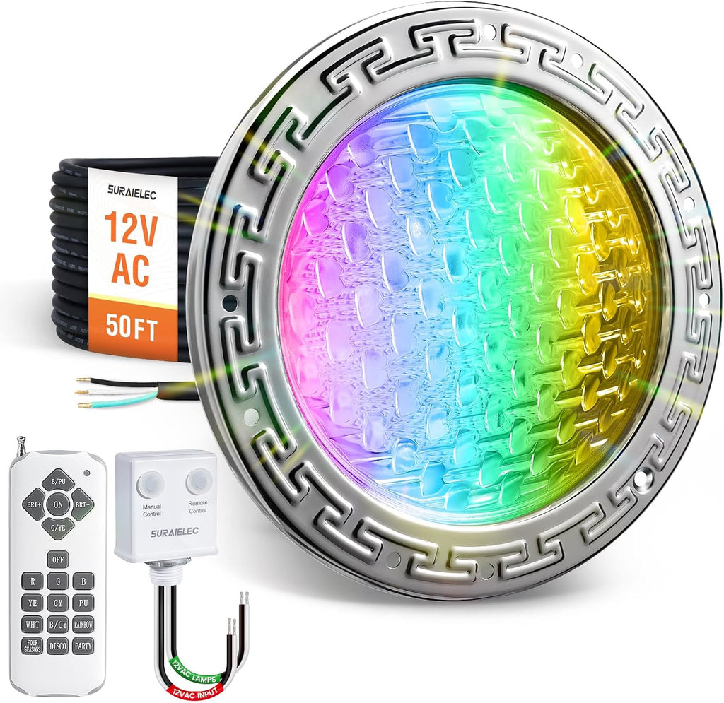12V AC Pool Lights for Inground Pool, 10 Inch, Color Changing | Remote Control LED Pool Light, 35W LED, 300W
