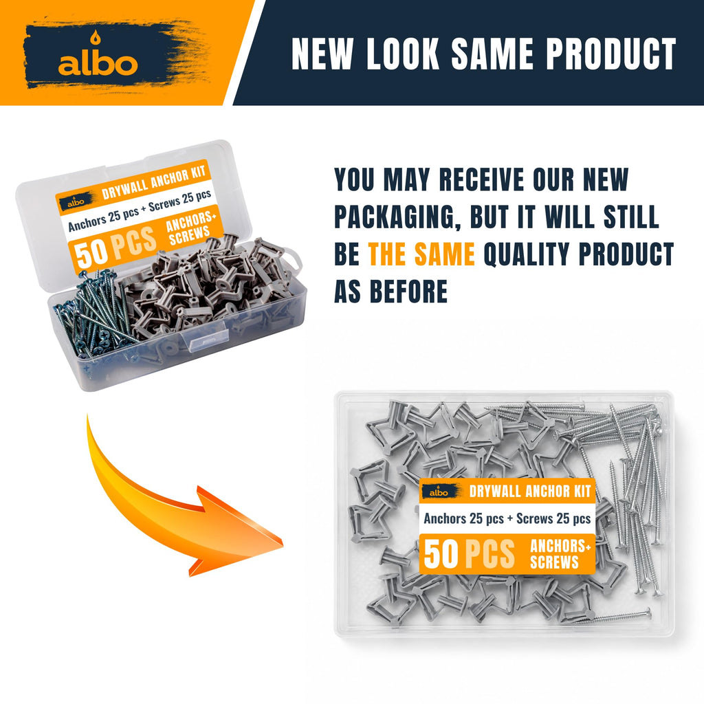 50 Pcs. Plastic Butterfly Drywall Anchors and Screws Kit, Gray