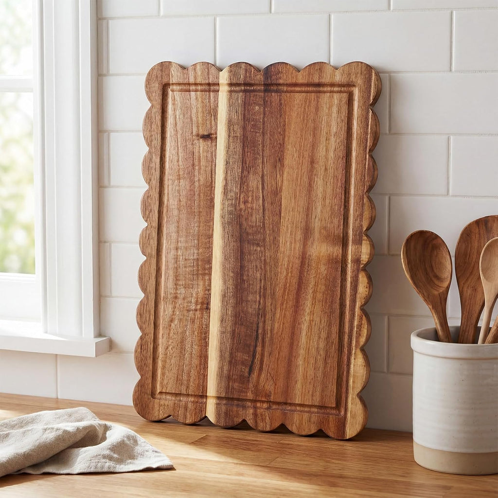 6 Pcs Acacia Wood Scalloped Charcuterie Board 12"x 8" Gift